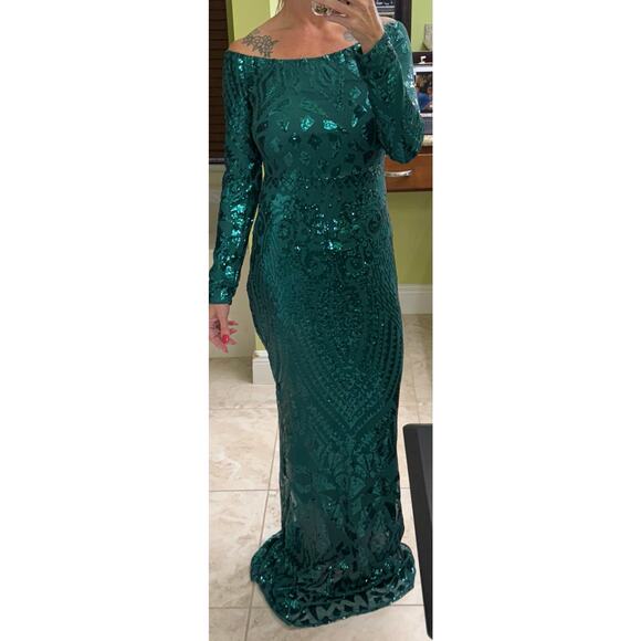 Miss ord Amazon Boutique XL emerald green sequence dress mermaid formal gala - Picture 5 of 11